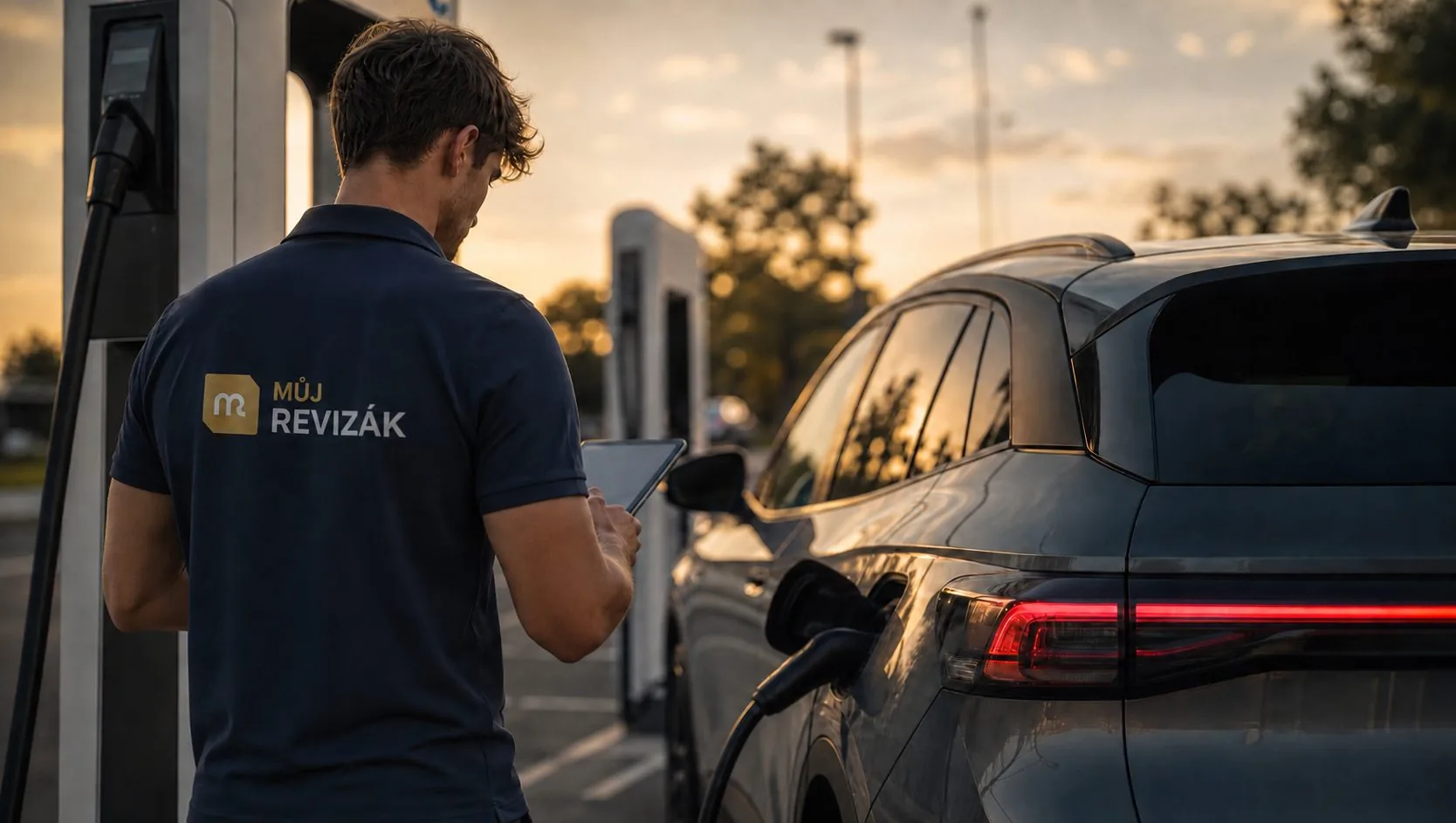 Revizní technik Můj Revizák u nabíjecí stanice elektromobilu